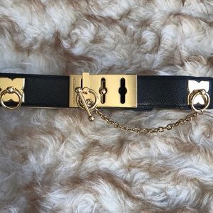 Gold chain leather belt